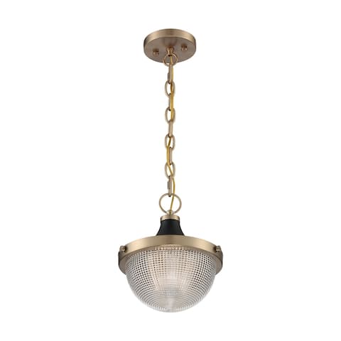 Faro 1-Light Small Pendant Fixture - Burnished Brass Finish with Black Accents Clear Prismatic Glass