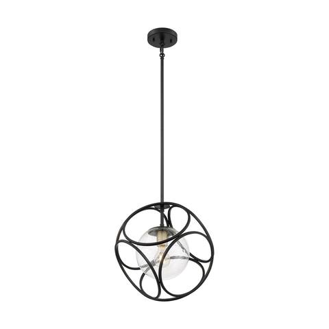 Aurora 1-Light Mini Pendant Fixture - Black and Vintage Brass Finish with Clear Seeded Glass - Black / Vintage Brass