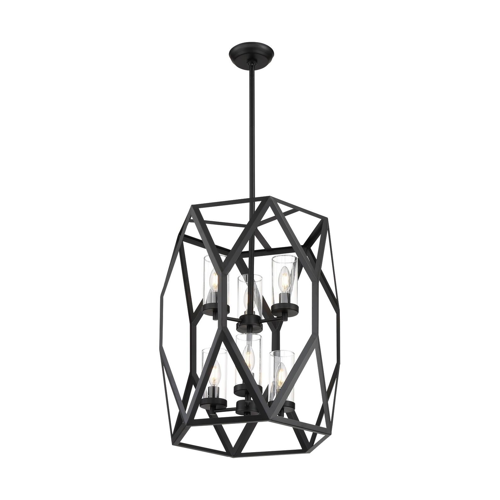 Zemi 6Light Foyer Pendant Fixture Black Finish with Clear Glass