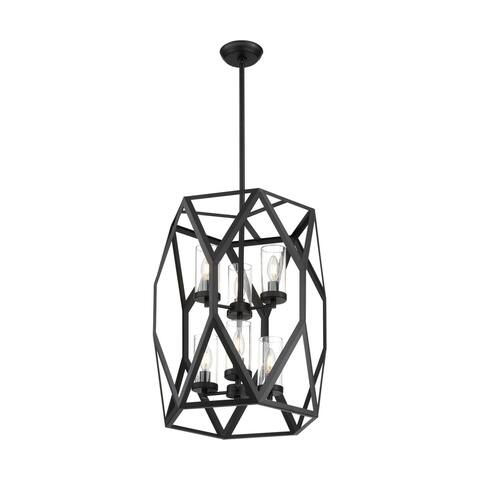 Zemi 6-Light Foyer Pendant Fixture - Black Finish with Clear Glass