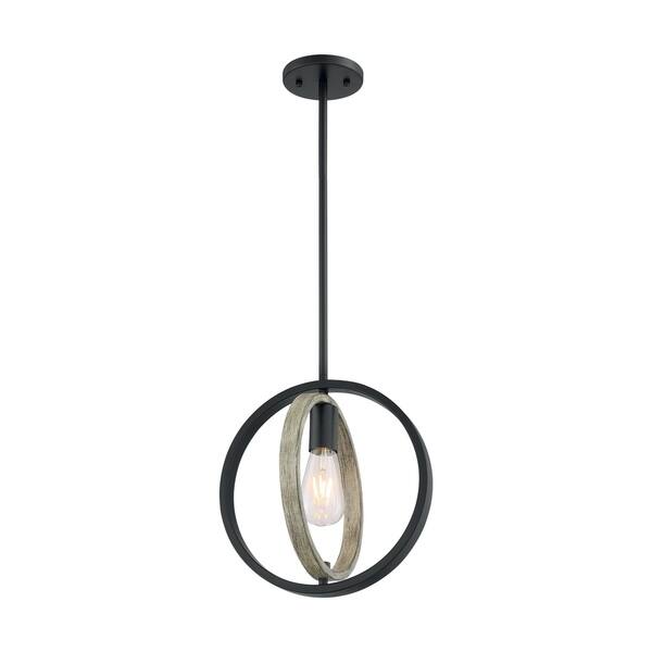 slide 2 of 3, Augusta 1-Light Mini Pendant Fixture - Black with Gray Wood Finish - Black / Wood - Black / Wood