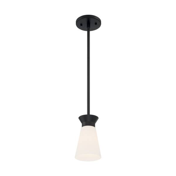 slide 2 of 4, Caleta 1-Light Mini Pendant Fixture - Black Finish with Frosted Cylindrical Glass