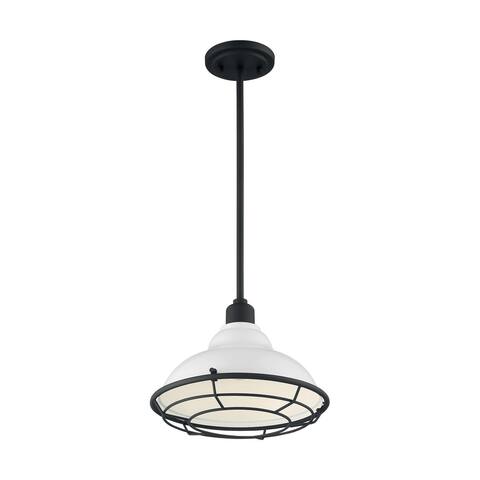 Newbridge 1-Light Large Pendant Fixture - Gloss White Finish with Textured Black Accents - Gloss White / Black Accents