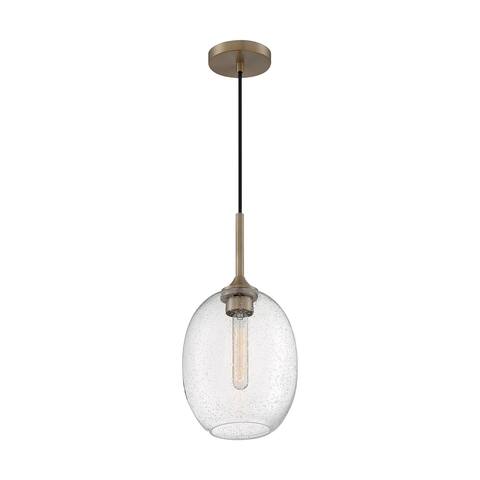 Aria 1-Light Small Pendant Fixture - Burnished Brass Finish with Clear Seeded Glass - Burnished Brass - Burnished Brass