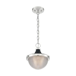 Faro 1-Light Small Pendant Fixture - Polished Nickel Finish with Black Accents Clear Prismatic Glass