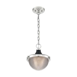 Faro 1-Light Small Pendant Fixture - Polished Nickel Finish with Black Accents Clear Prismatic Glass