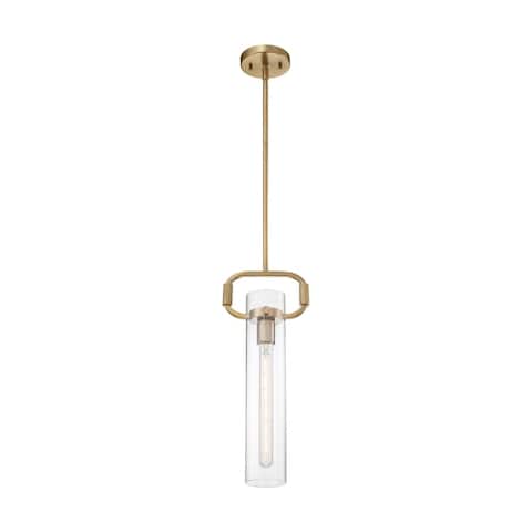 Teresa 1-Light Cylinder Pendant Fixture - Burnished Brass Finish with Clear Glass - Burnished Brass - Burnished Brass