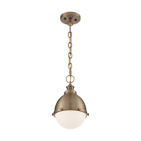 Ronan 1-Light Small Pendant Fixture - Burnished Brass Finish with Etched Opal Glass - Burnished Brass - Burnished Brass