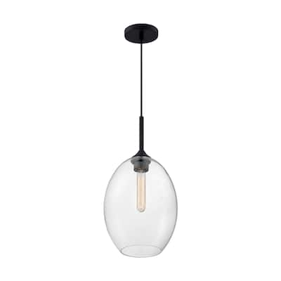 Aria 1-Light Medium Pendant Fixture - Matte Black Finish with Clear Seeded Glass - Matte Black - Matte Black