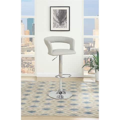 Adjustable Height Bar Stool in Grey Leather Like Vinyl with Chrome Finish, Set of 2
