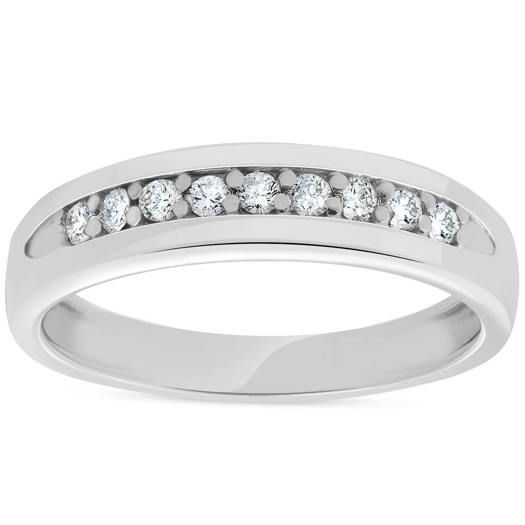 Mens 1/4ct Diamond Wedding Ring 10k White Gold Anniversary Band