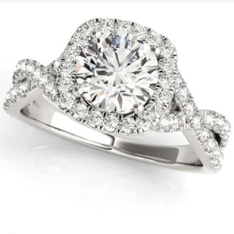 1 Ct Diamond Cushion Halo Engagement Ring in 14k White Gold