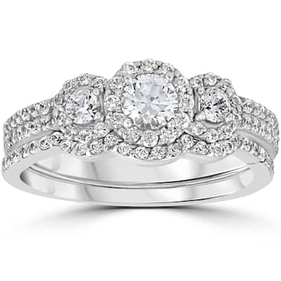 1.00CT 3-Stone Diamond Engagement Wedding Ring Set 10K White Gold