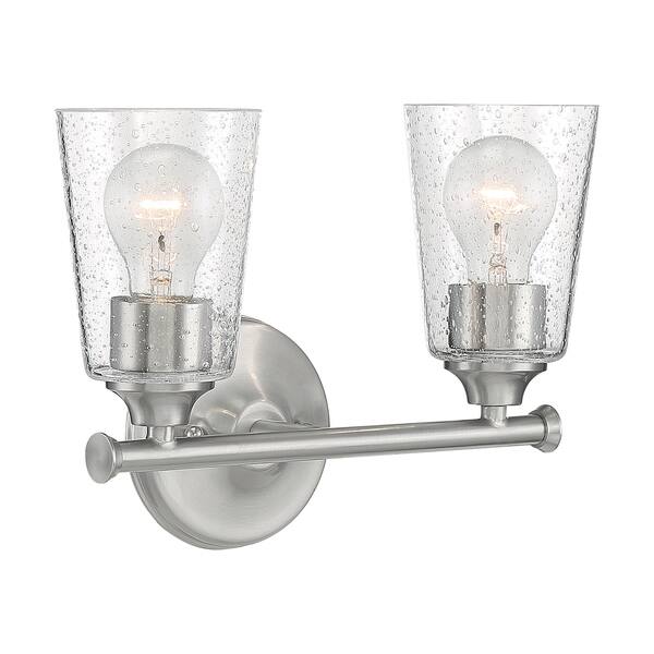 slide 2 of 3, Bransel 2-Light Vanity with Seeded Glass Brushed Nickel Finish