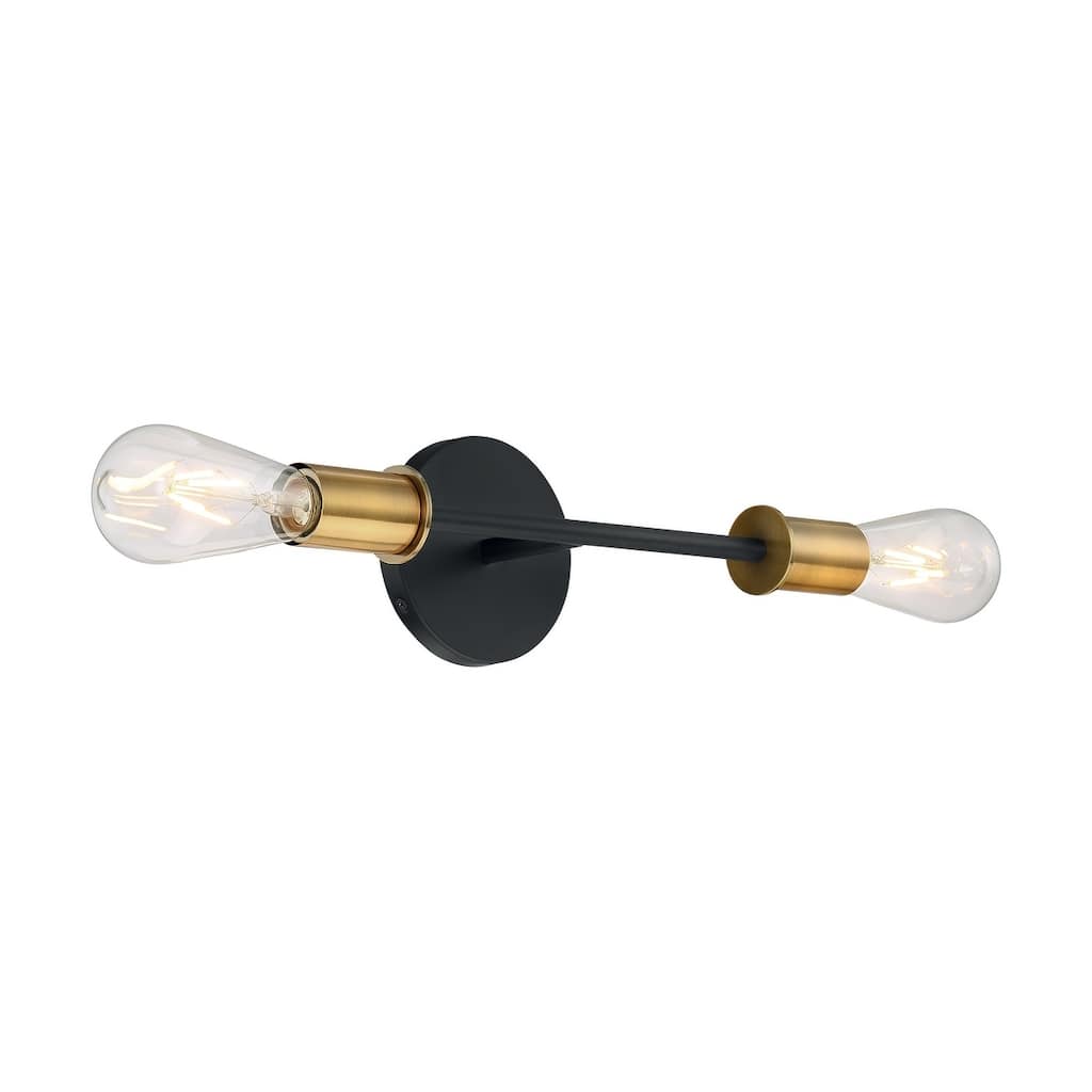 Ryder 2-Light Vanity with Black and Brushed Brass Finish