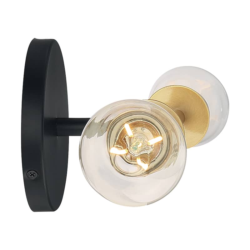 Ryder 2-Light Vanity with Black and Brushed Brass Finish