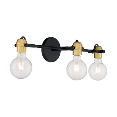 Mantra 3-Light Vanity with Black and Brushed Brass Finish