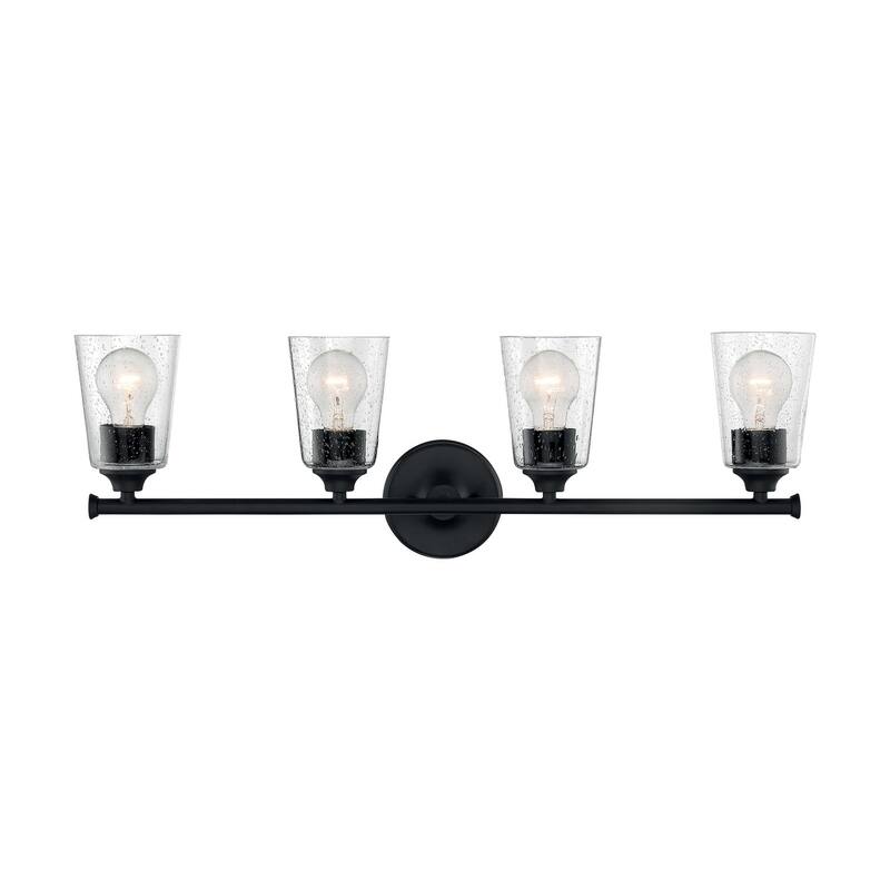 Bransel 4-Light Vanity with Seeded Glass Matte Black Finish