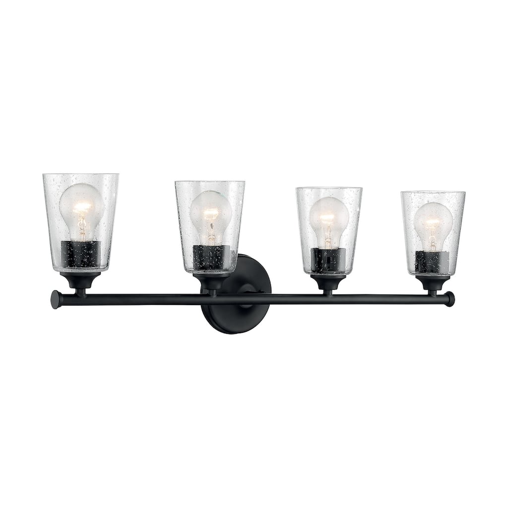 Bransel 4-Light Vanity with Seeded Glass Matte Black Finish