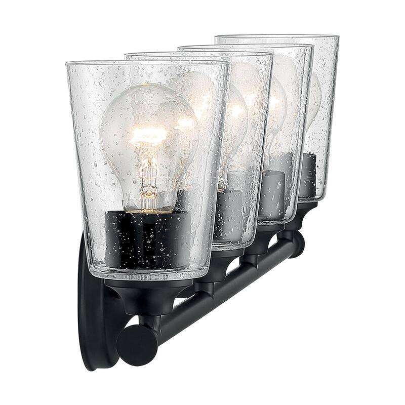 Bransel 4-Light Vanity with Seeded Glass Matte Black Finish