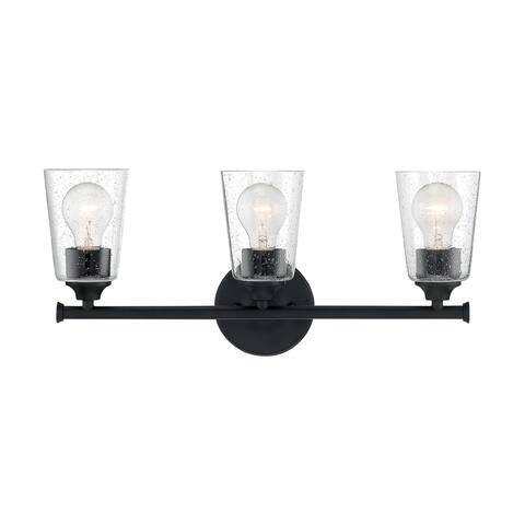 Bransel 3-Light Vanity with Seeded Glass Matte Black Finish