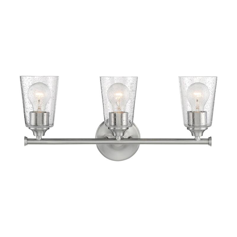 Bransel 3-Light Vanity with Seeded Glass Brushed Nickel Finish