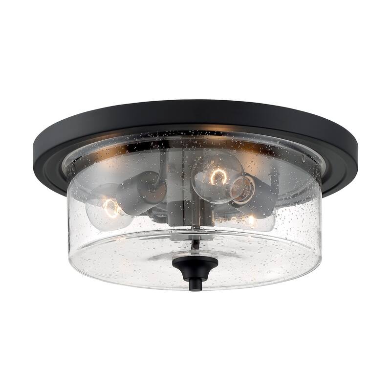 Bransel 3-Light Flush Mount with Seeded Glass Matte Black Finish