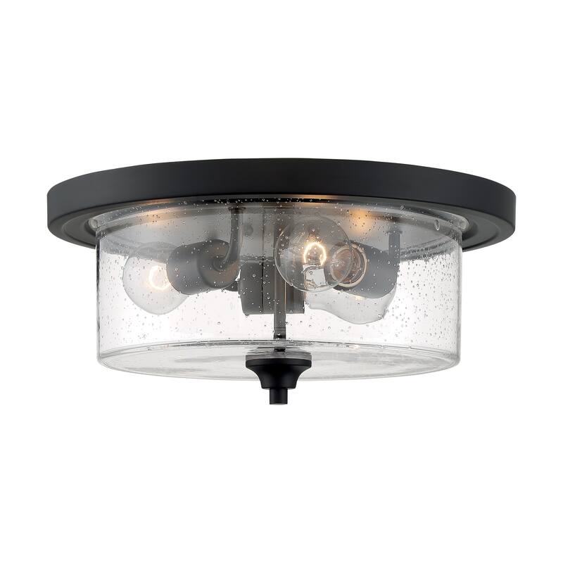 Bransel 3-Light Flush Mount with Seeded Glass Matte Black Finish