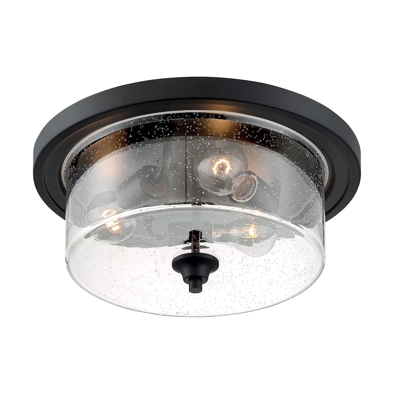 Bransel 3-Light Flush Mount with Seeded Glass Matte Black Finish