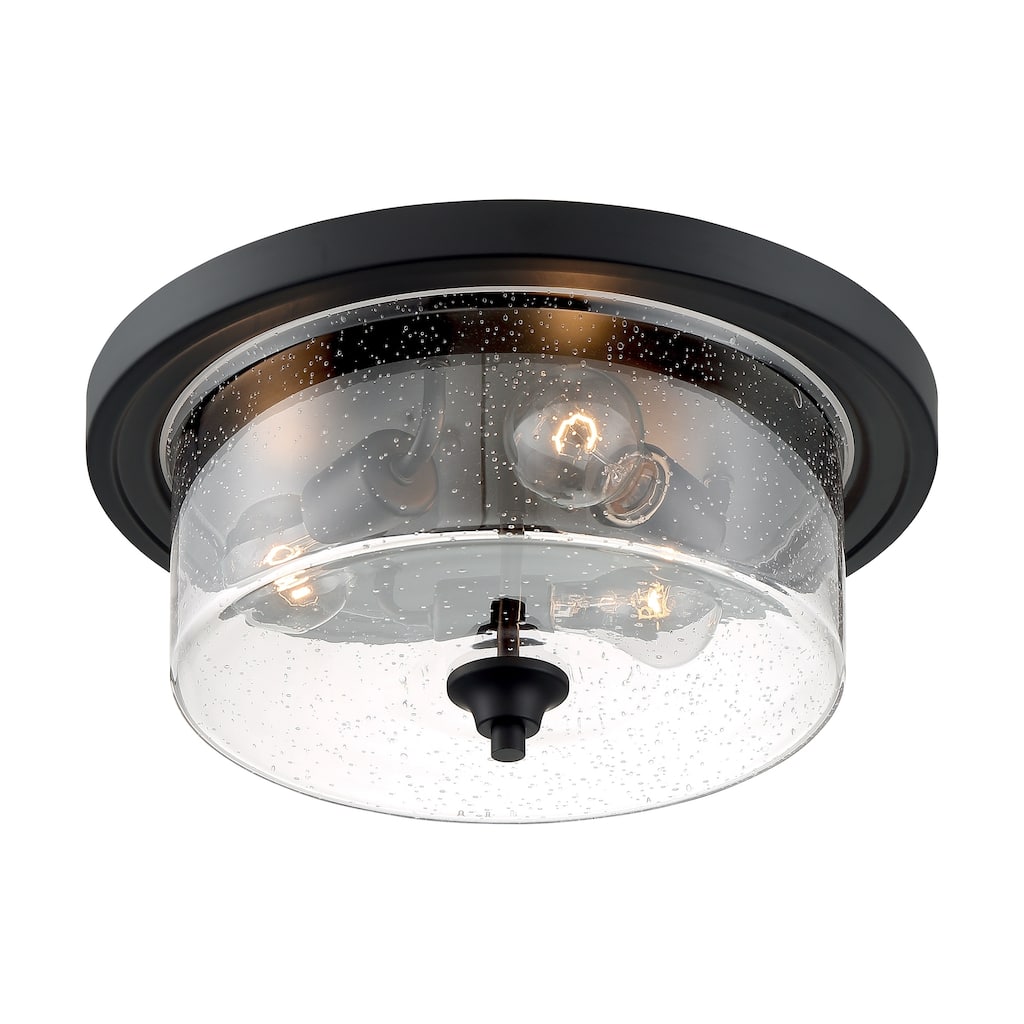 Bransel 3-Light Flush Mount with Seeded Glass Matte Black Finish