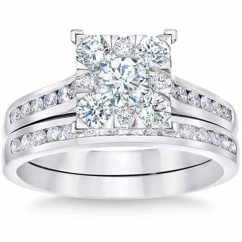 Pompeii3 10k White Gold 2ct TDW Diamond Square Framed Bridal Set