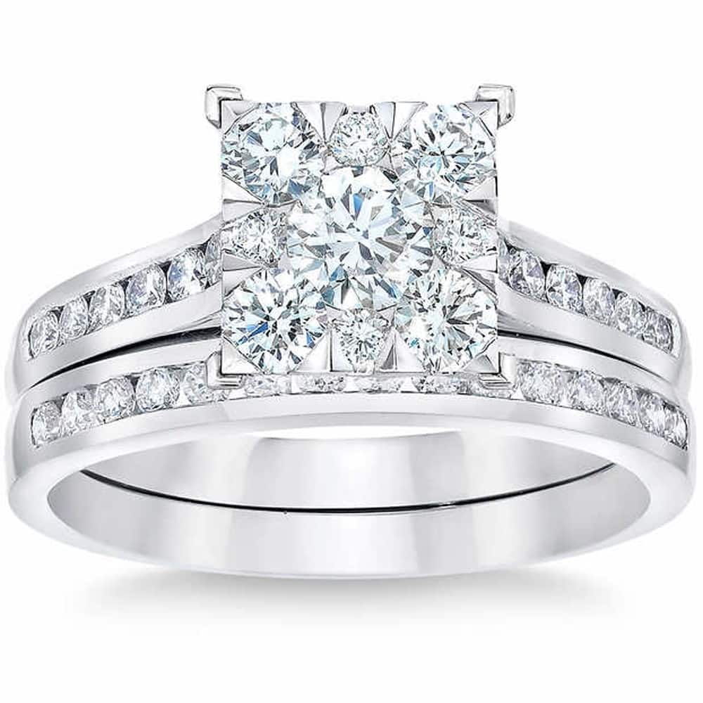 Pompeii3 10k White Gold 2ct TDW Diamond Square Framed Bridal Set