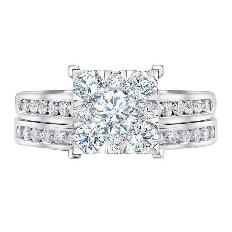 Pompeii3 10k White Gold 2ct TDW Diamond Square Framed Bridal Set