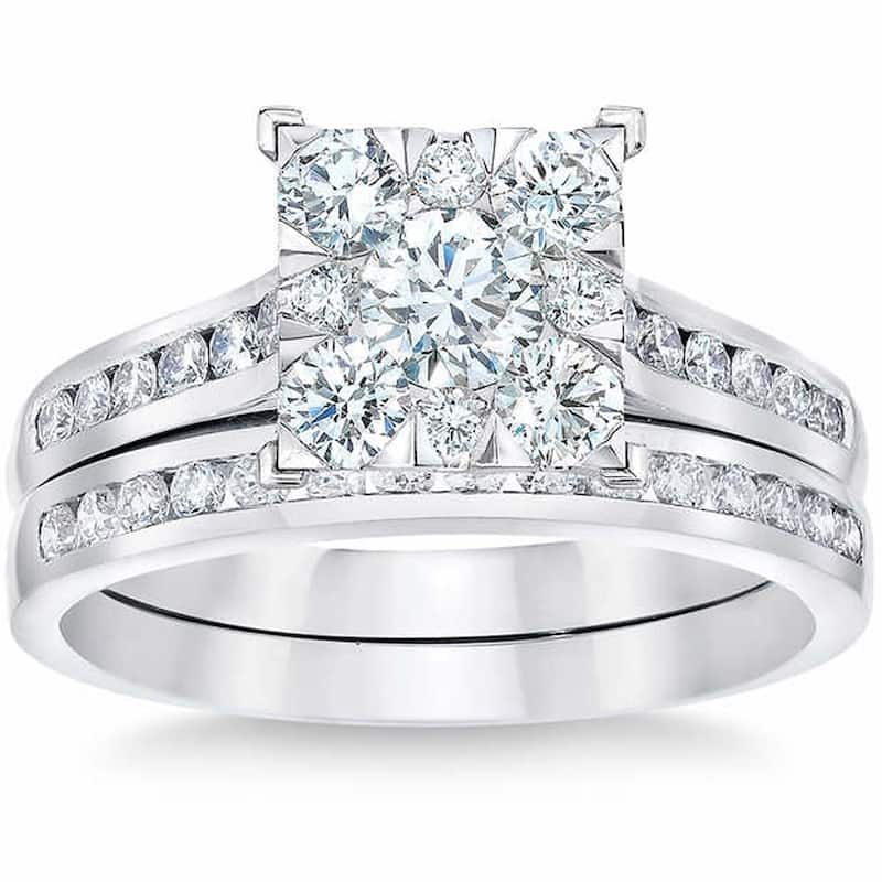 Pompeii3 10k White Gold 2ct TDW Diamond Square Framed Bridal Set