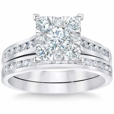 Pompeii3 10k White Gold 2ct TDW Diamond Square Framed Bridal Set