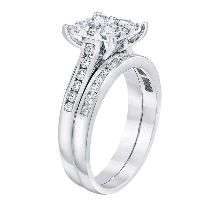 Pompeii3 10k White Gold 2ct TDW Diamond Square Framed Bridal Set