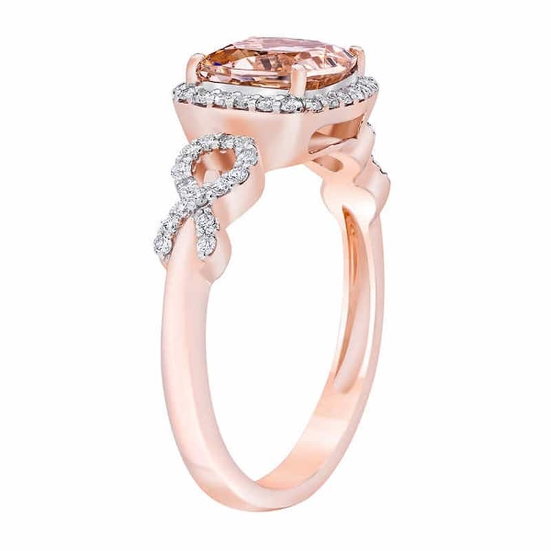 Pompeii3 10k Rose Gold 2 1/2 Ct Morganite Cushion Halo Diamond Ring