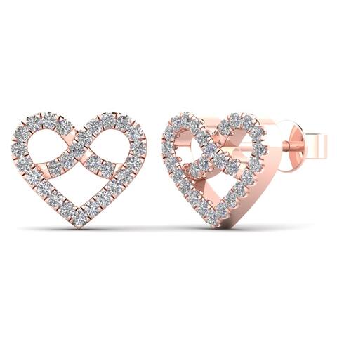 AALILLY 10K Rose Gold 1/5ct TDW Diamond Heart Infinity Stud Earrings (H-I, I1-I2)