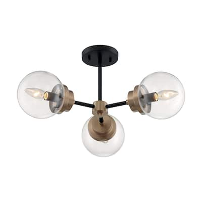 Nova Lighting Three Light Semi Flush Mount Axis Matte Black / Brass - Exact Size