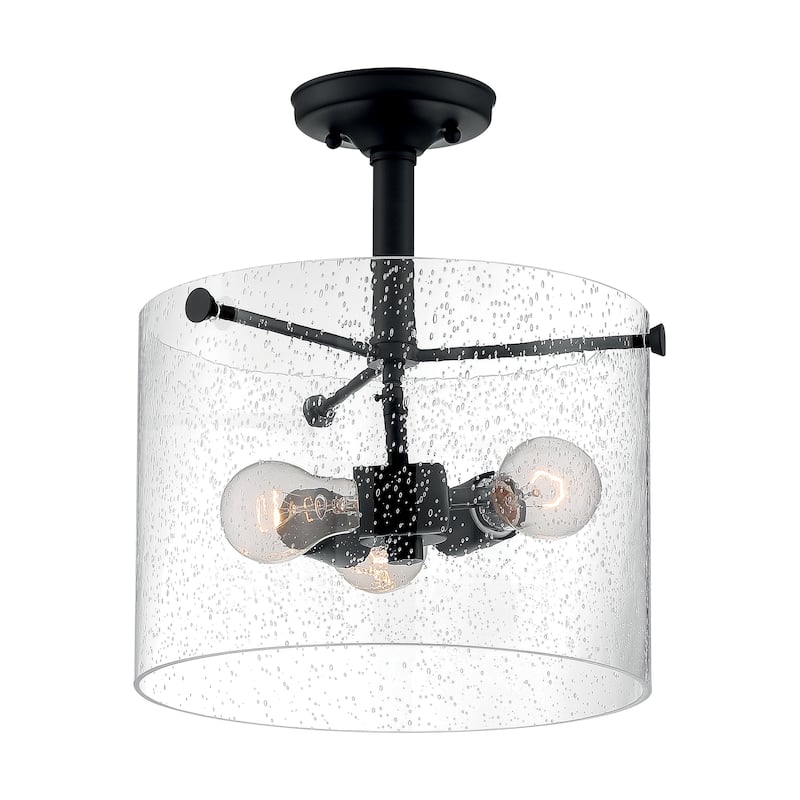 Bransel 3-Light Semi-Flush with Seeded Glass Matte Black Finish