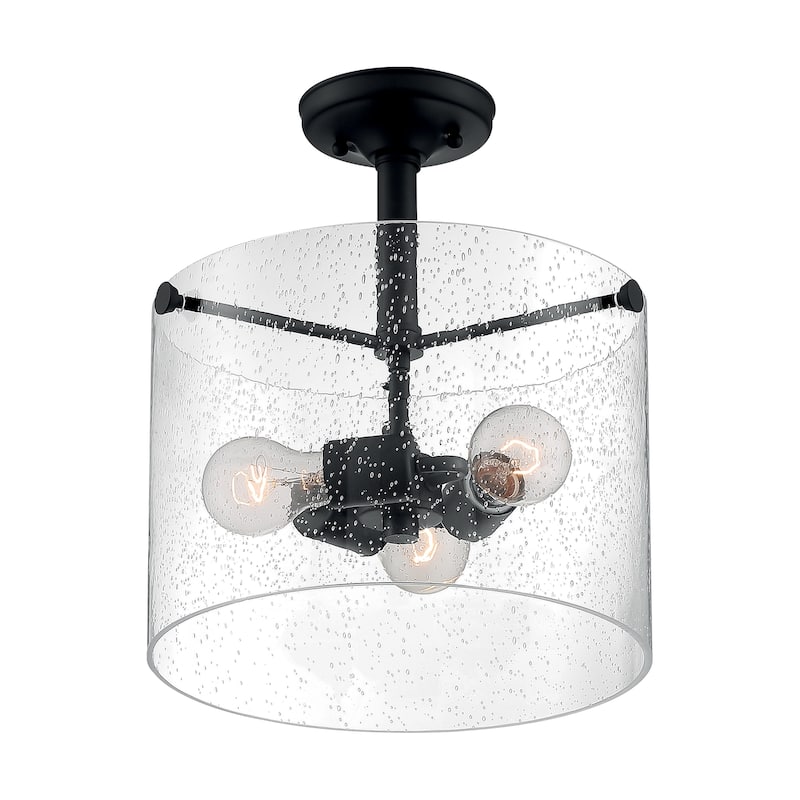 Bransel 3-Light Semi-Flush with Seeded Glass Matte Black Finish