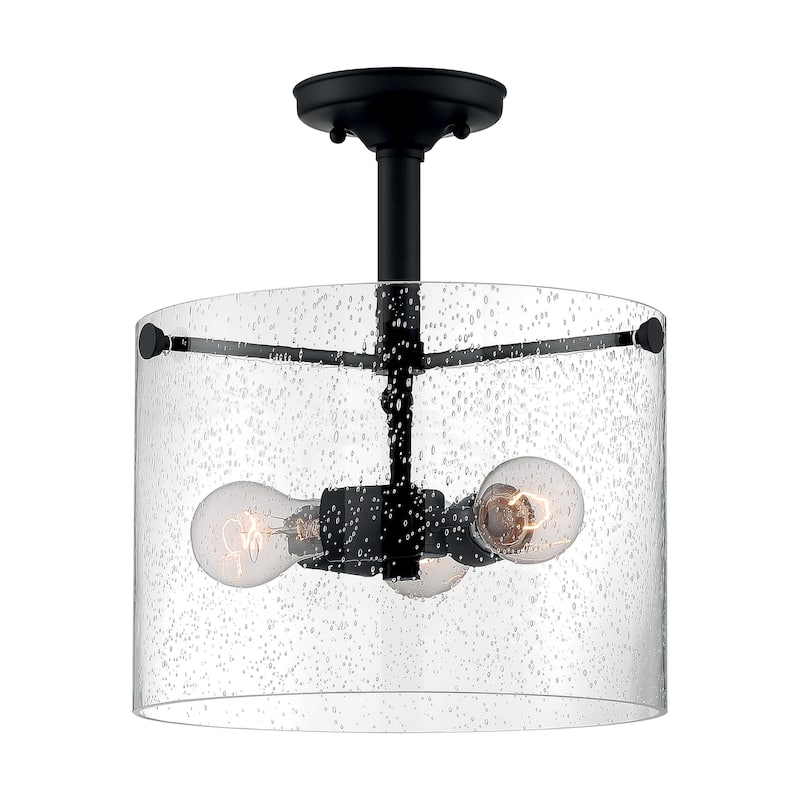 Bransel 3-Light Semi-Flush with Seeded Glass Matte Black Finish