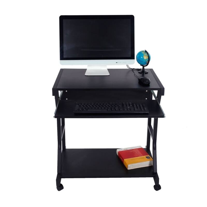 29" Moveable Study Desk Four-wheel Computer Desk Black