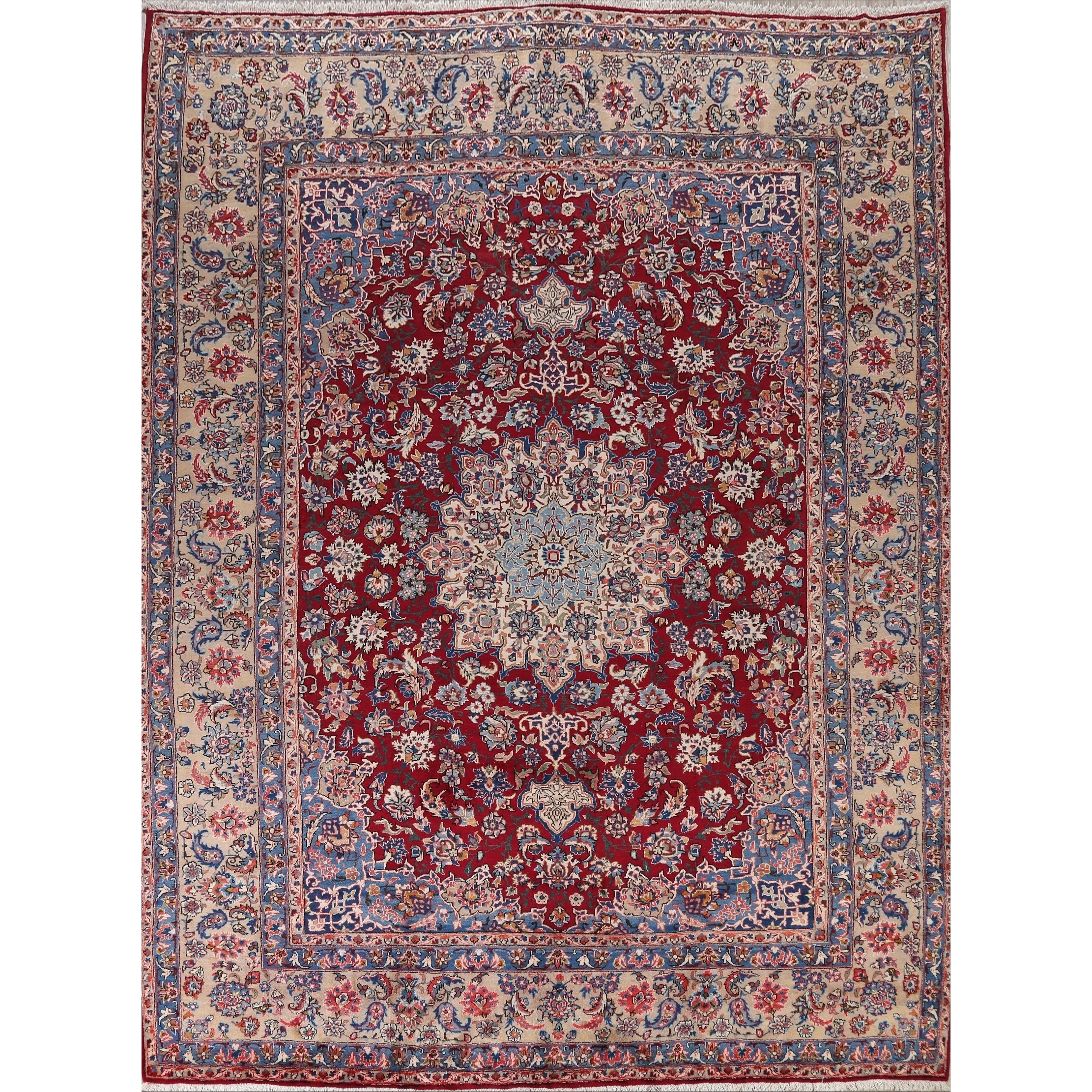 Vegetable Dye Floral Red Yazd Persian Home Decor Area Rug Handmade - 9'11