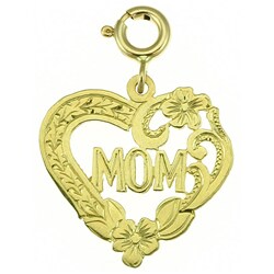 14k Yellow Gold Heart 'Mom' Charm