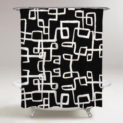 Oliver Gal 'Geometry Noir' Abstract Decorative Shower Curtain Geometric - Black, White