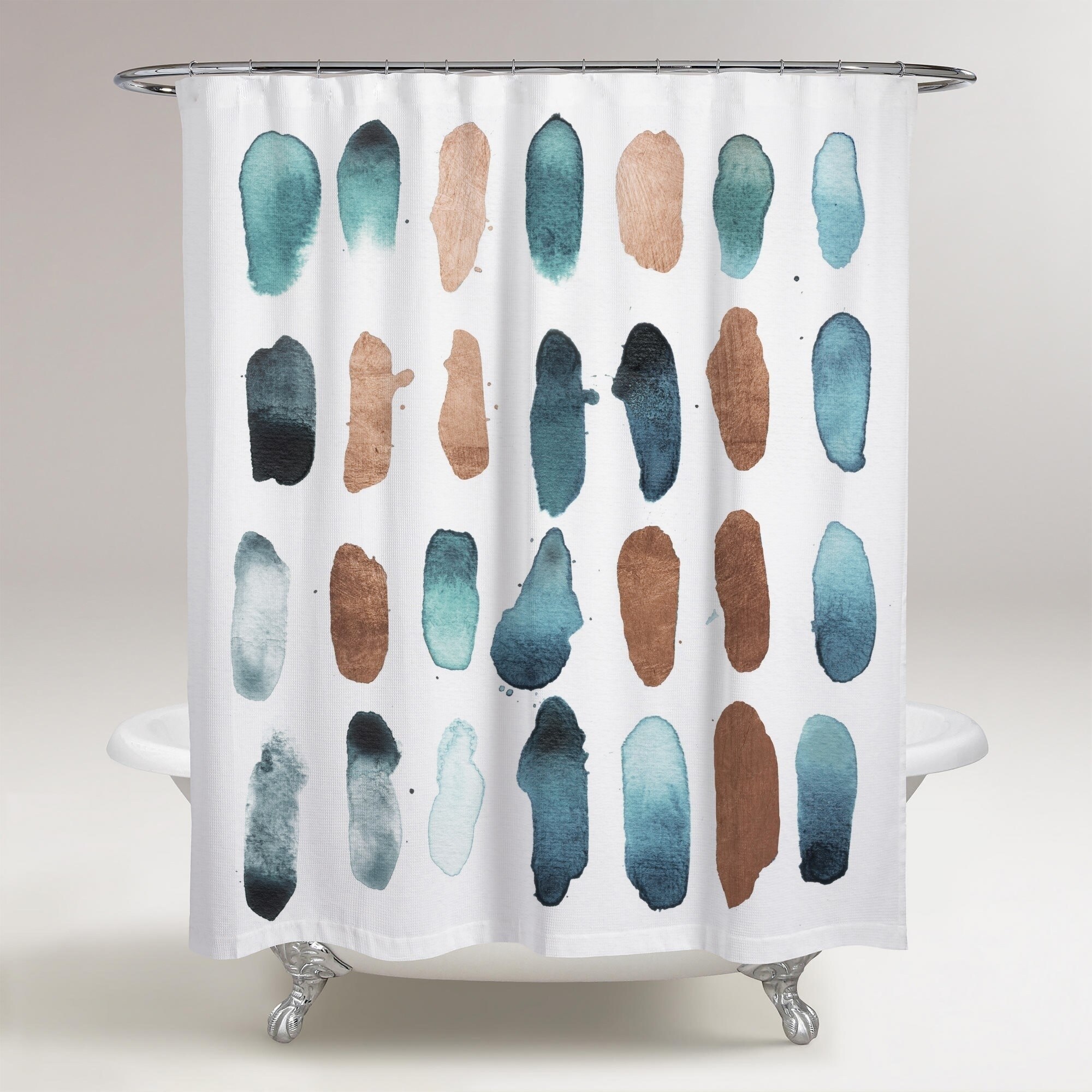 Shop Oliver Gal Drops Of Serenity Copper Abstract Decorative Shower Curtain Paint Blue Brown On Sale Overstock 31090484