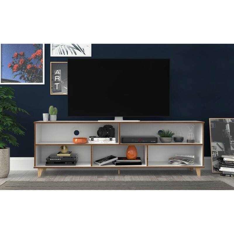 Manhattan Comfort Warren 70.87 Storae Media Cabinet Console - White and Oak