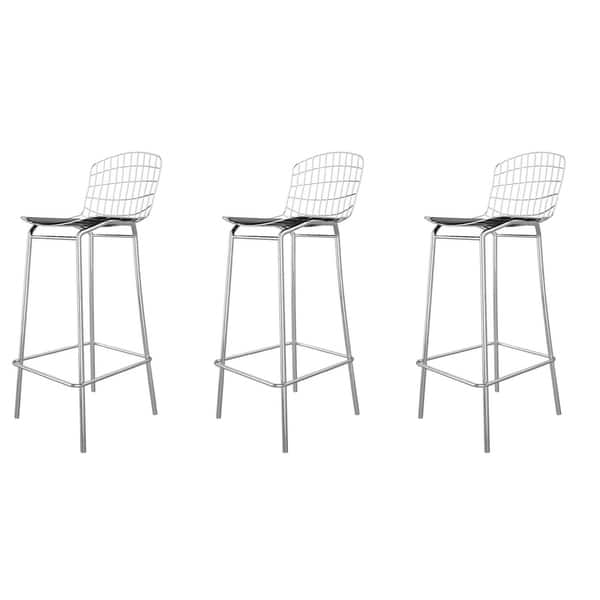 slide 1 of 51, Madeline 41.73" Contemporary Metal Barstool Set of 3 By Manhattan Comfort Silver and Black