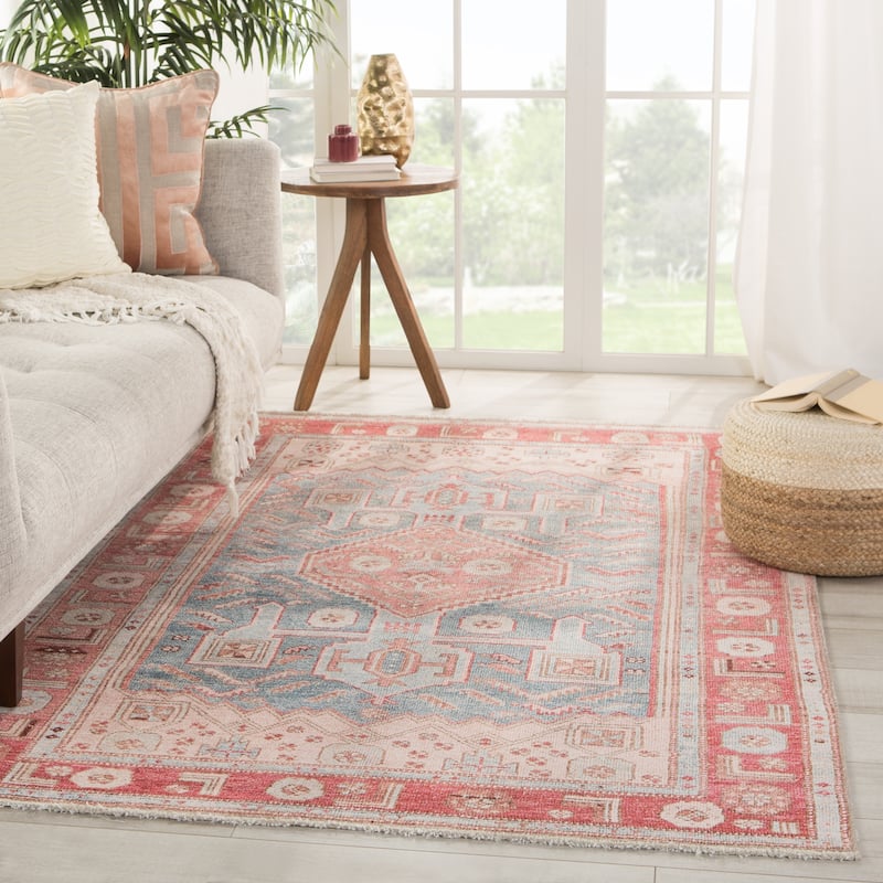 The Curated Nomad Falmont Printed Medallion Pink/ Blue Area Rug